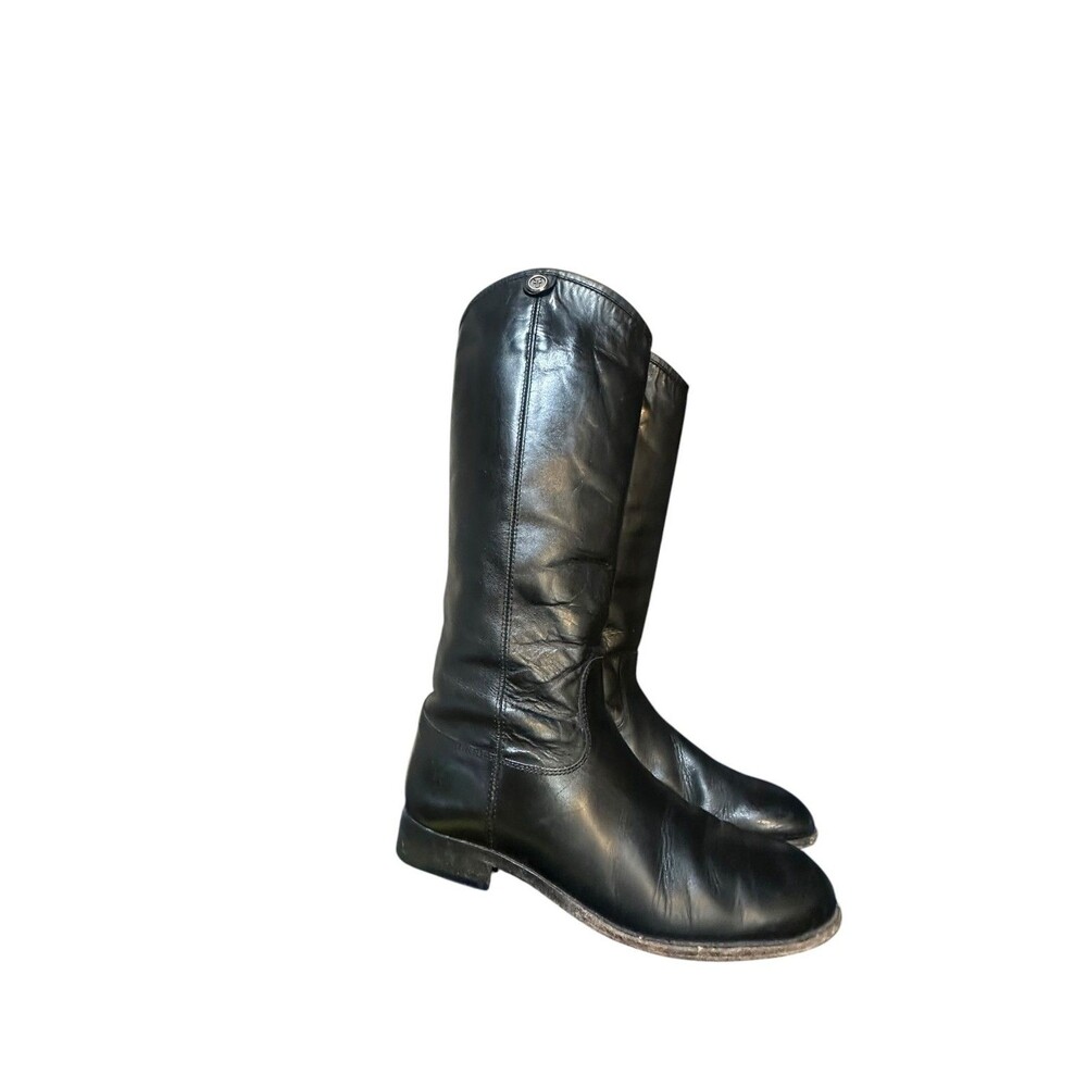 Frye Melissa Button Black Leather Riding Boots 8.5 B Tall Knee High Equestrian
